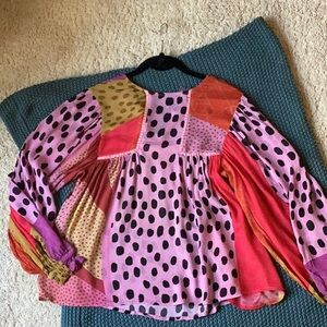 Anthropologie  bl^nk London Miranda peasant top (colorful polka dot pink/red)